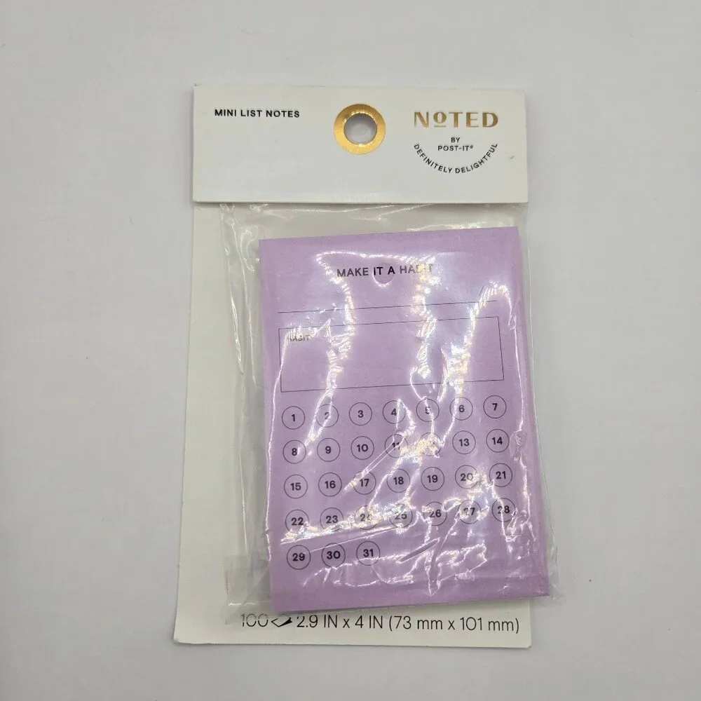 Post-it Noted Habit Tracker Sticky Notes Lilac 2.9 x 4 Inch 100 Sheets 1 Pack